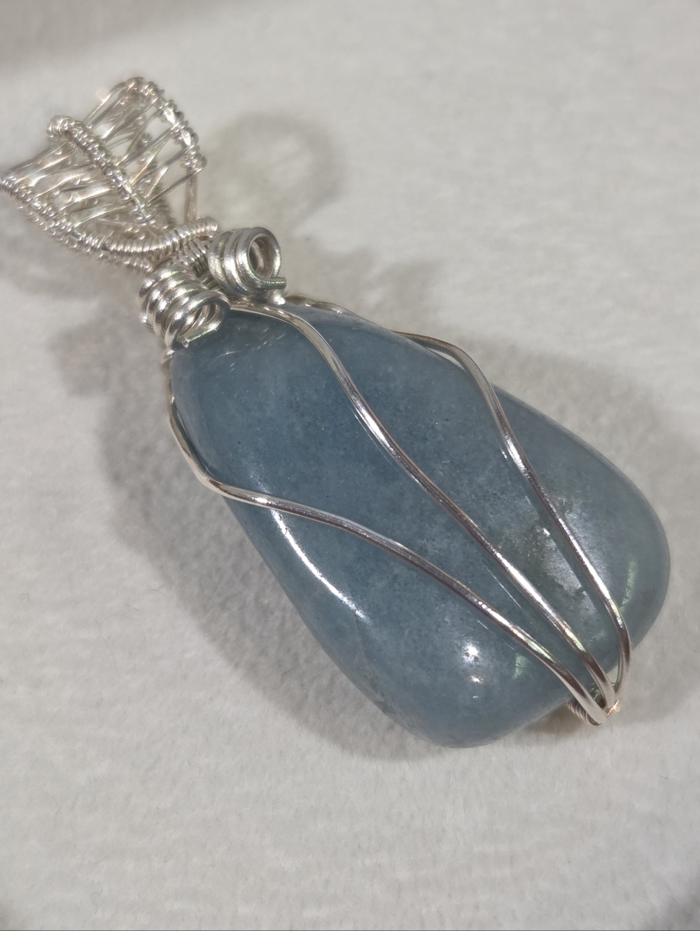 Genuine Artisan 999 Fine Silver Wirewrapped Pendant With Natural Blue Trolleite